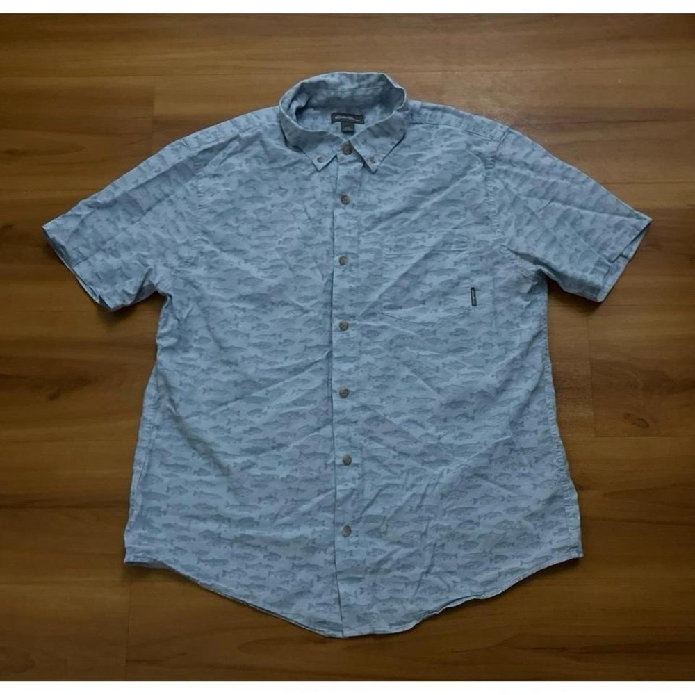 Mens Eddie Bauer Fishing All Over Print Button Down Short Sleeve - Picture 1 of 6